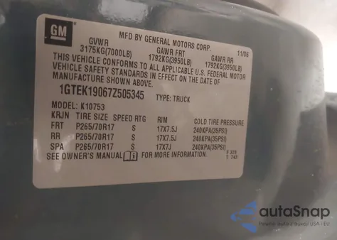 2007 GMC Sierra 1500 Slt из США, поврежденный, VIN 1GTEK19067Z505345